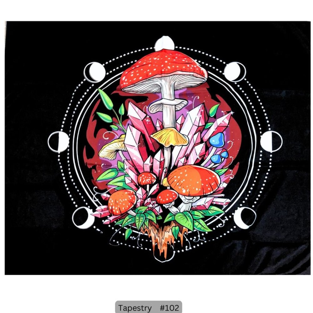 Mushroom Crystal Moon phase Tapestry Hanging Wall‎ Decor